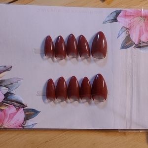 Half moon burgundy red press on nails